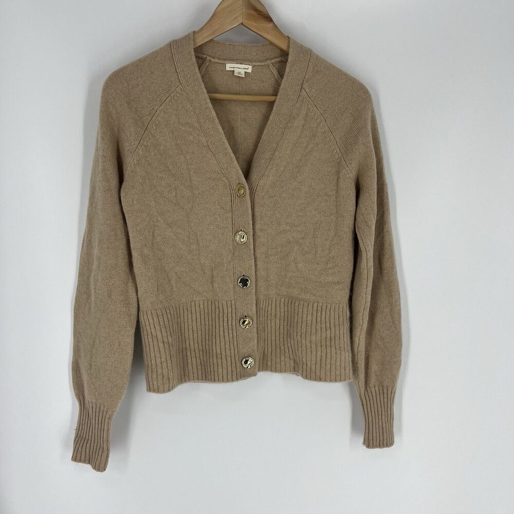 Unsubscribed Sweater Size XXS Womens Brown Cashmere Cardigan Gold Button Luxury